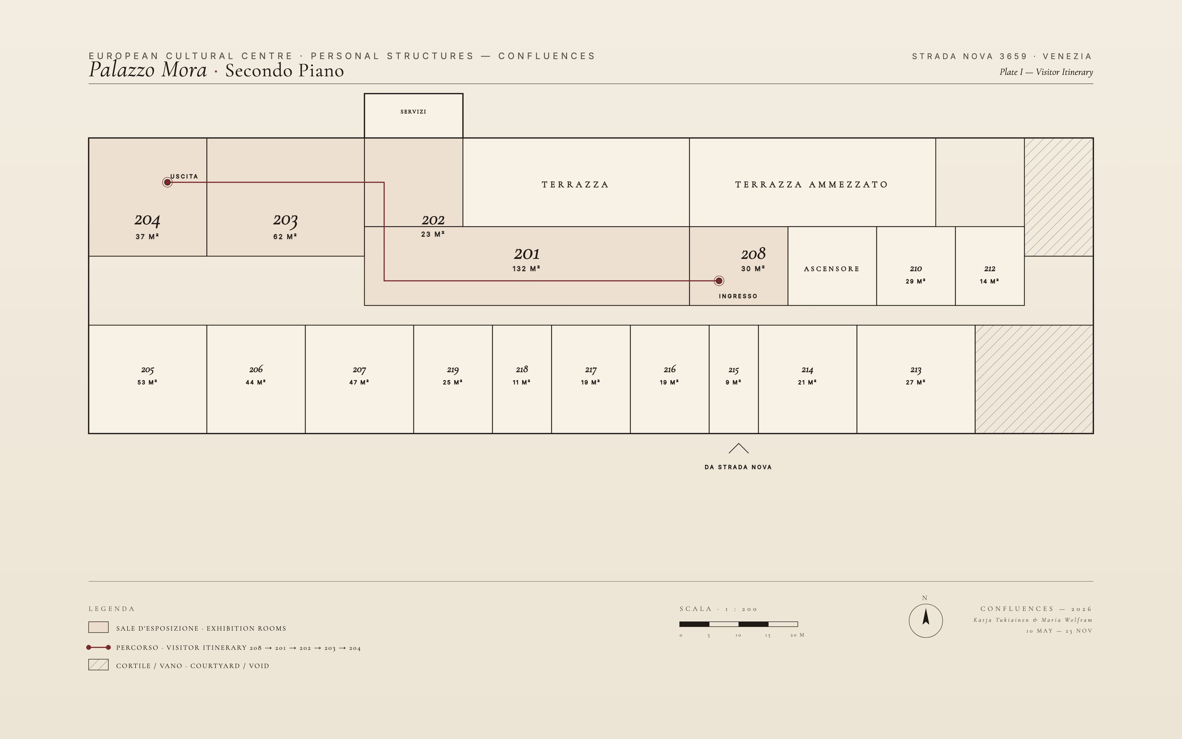 Palazzo Mora second floor — highlighted route to exhibition rooms